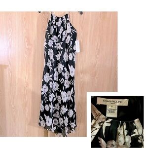 NWT Dark Brown/ Cream Floral Evan Picone Spaghetti Strap Slip Maxi Lined Dress